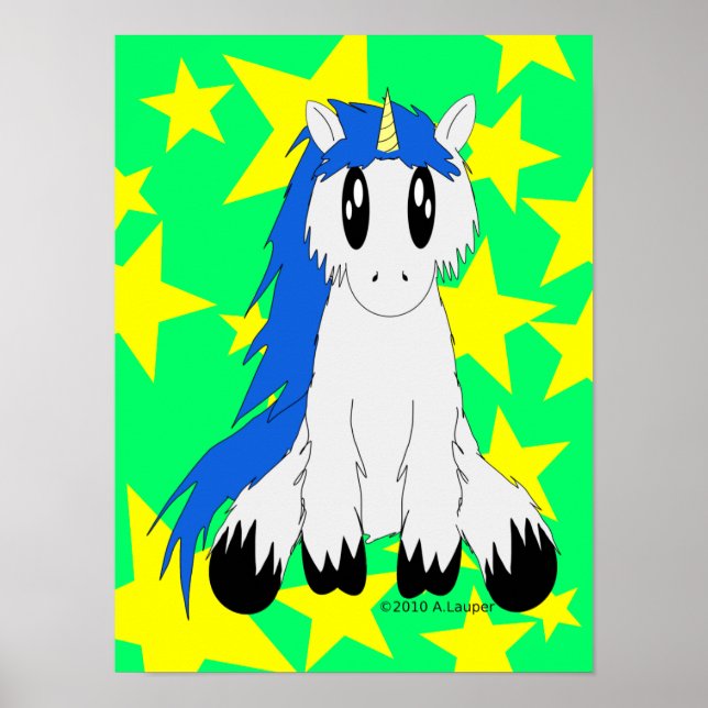 Cute Scruffy Unicorn Poster (Blue) (Front)