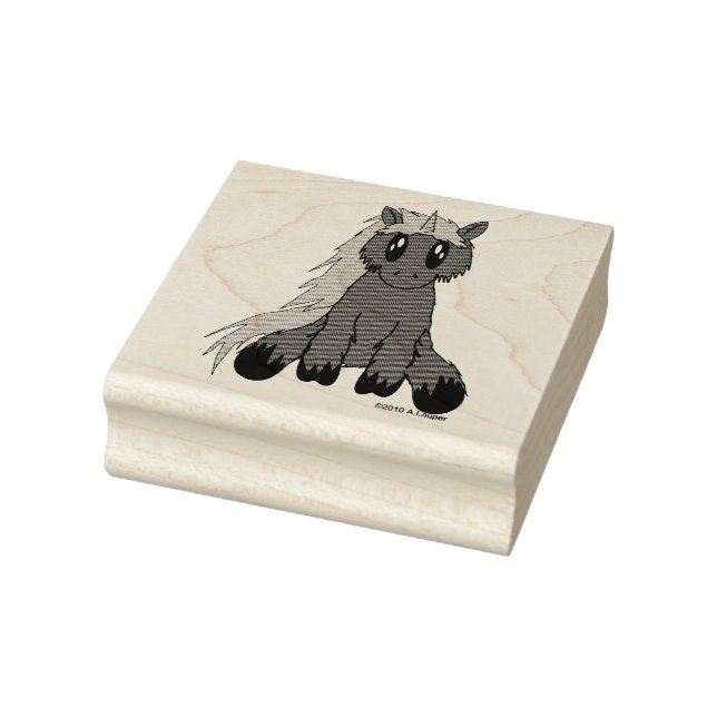 Cute Scruffy Unicorn Wood Art Rubber Stamp (Stamp)