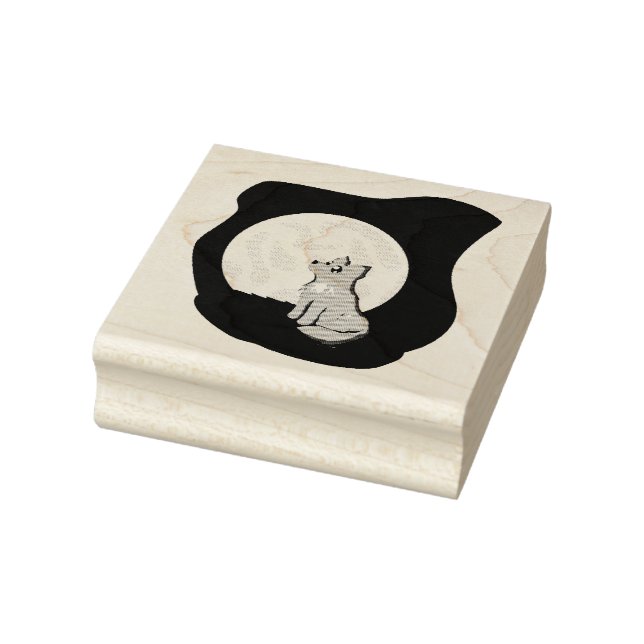 Cute Scruffy Wolf with Moon Wood Art Rubber Stamp (Stamp)