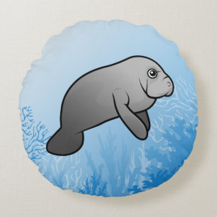 Cute Scubadorable Manatee Round Cushion