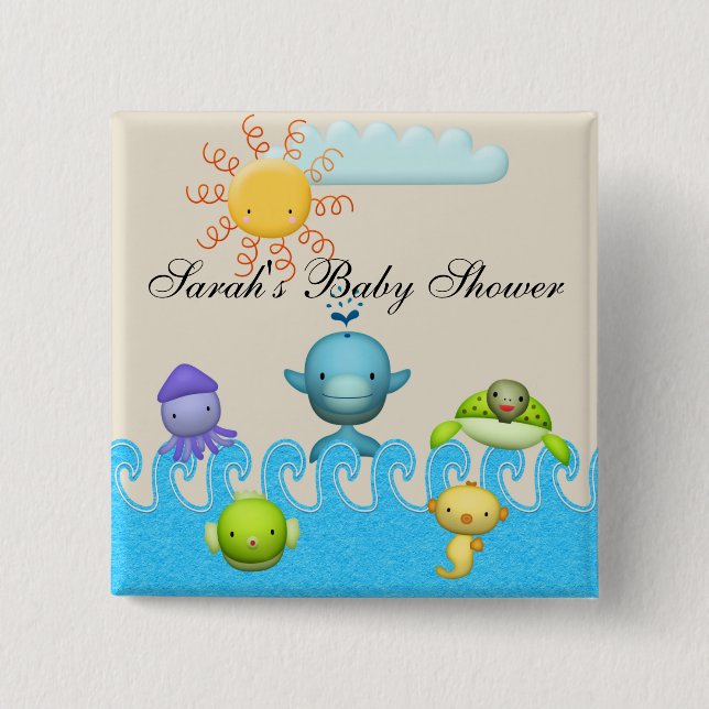 Cute Sea Animals Baby Shower 15 Cm Square Badge (Front)