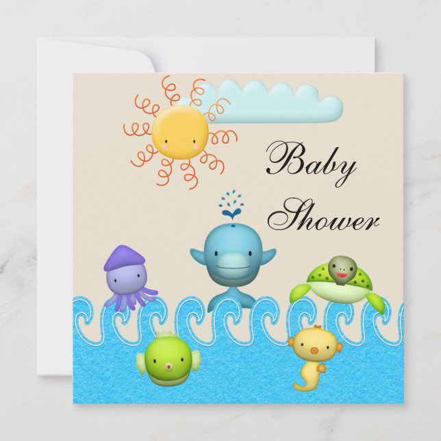 Cute Sea Animals Baby Shower Invitation (Front)