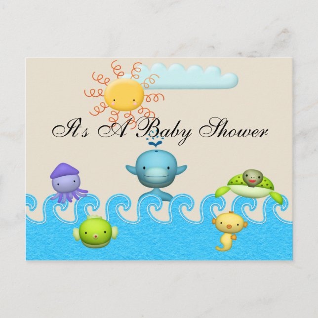 Cute Sea Animals Baby Shower Invitation Postcard (Front)