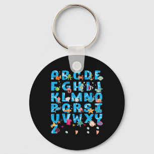 Cute Sea Animals Funny Alphabet Summer Abcs Back T Key Ring