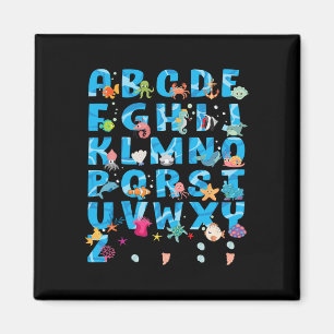 Cute Sea Animals Funny Alphabet Summer Abcs Back T Magnet
