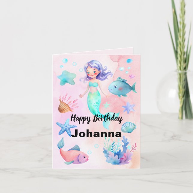Cute Sea Animals Mermaid Theme Happy Birthday Card (Front)