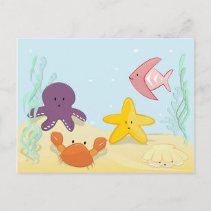 Cute sea animals postcard