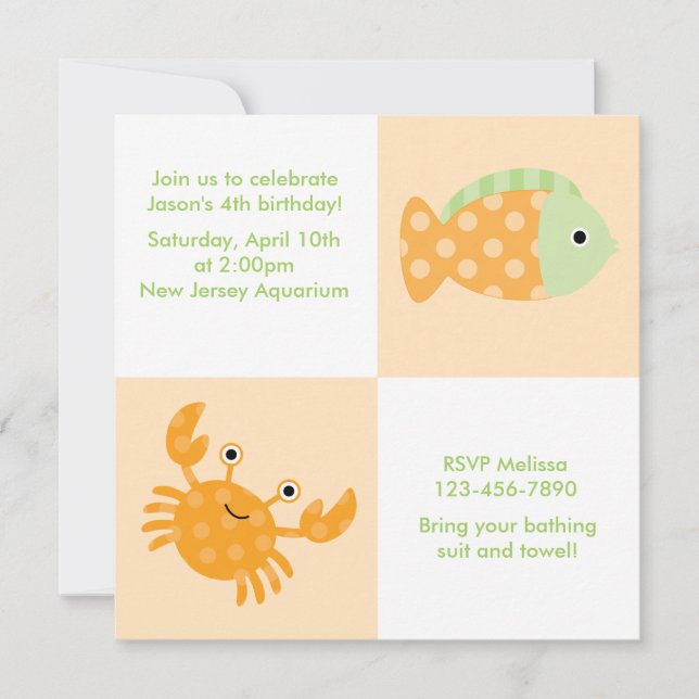 Cute Sea Animals Summer and Beach Birthday Invitation (Front)