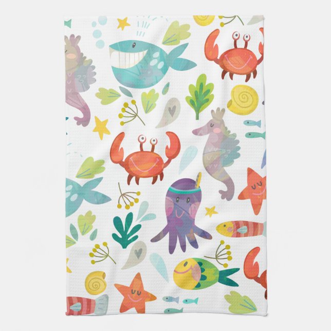 Cute Sea Animals Tea Towel (Vertical)