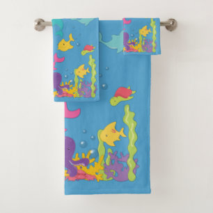 Cute Sea Animals Underwater Friends Bath Towel Set