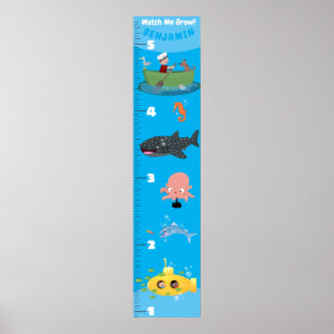 Cute sea creatures submarine boating growth chart