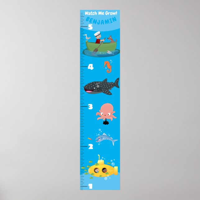 Cute sea creatures submarine boating growth chart (Front)