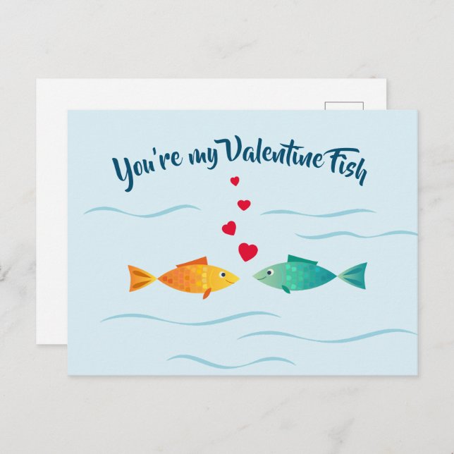 Cute sea fish in love postcard (Front/Back)