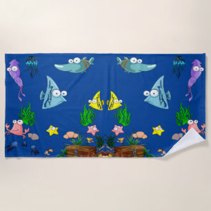 Cute Sea Fish  Swimming  Beach Towel