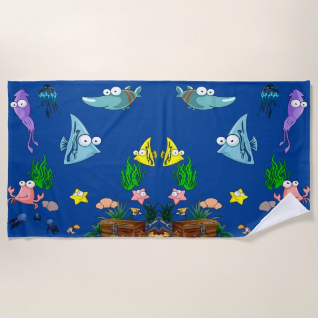 Cute Sea Fish  Swimming  Beach Towel (Front)