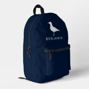 Cute Sea Gull Bird Silhouette Monogram Custom Printed Backpack