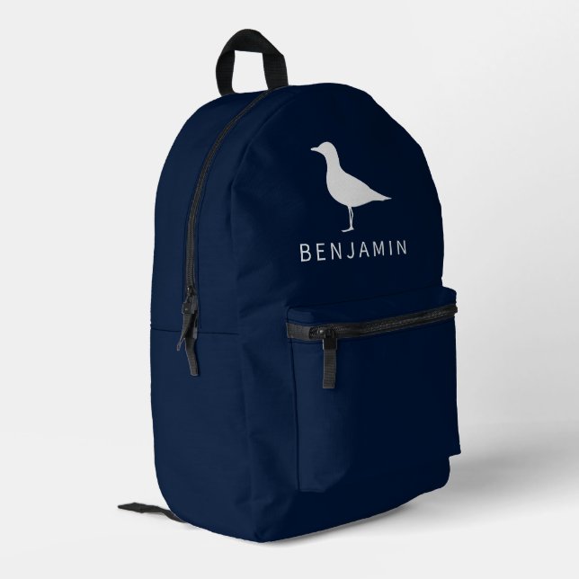 Cute Sea Gull Bird Silhouette Monogram Custom Printed Backpack (Back Corner Left)