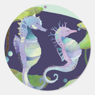 Cute Sea Horse Couple Classic Round Sticker