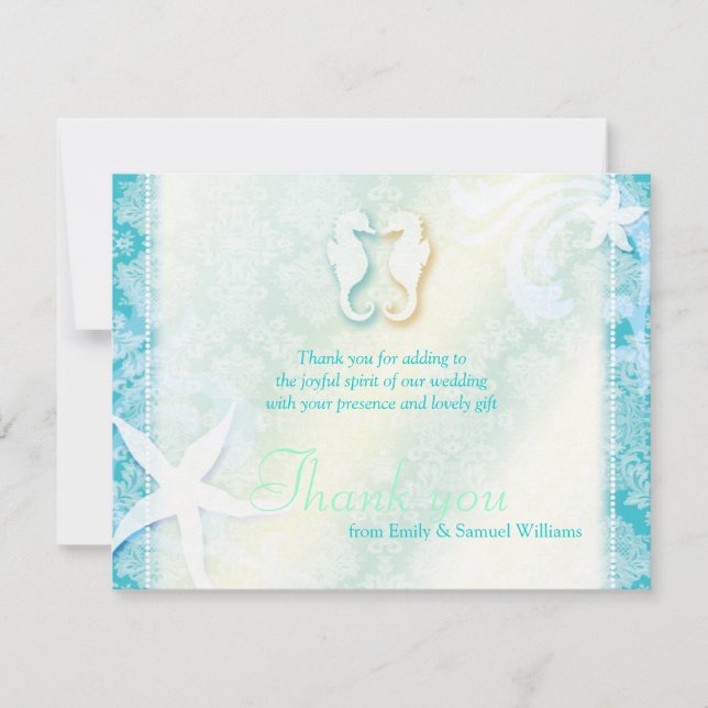 Cute Sea Horse Couple Wedding Thank You (Front)