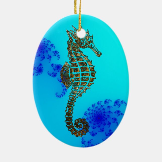 Cute Sea Horse Marine Animal Gift Ceramic Tree Decoration (Back)