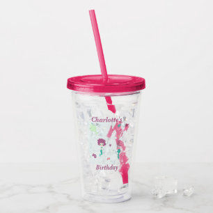 Cute sea life mermaid fishes name on blue acrylic tumbler