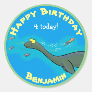 Cute sea monster cartoon illustration classic round sticker