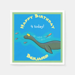 Cute sea monster plesiosaur cartoon illustration napkin