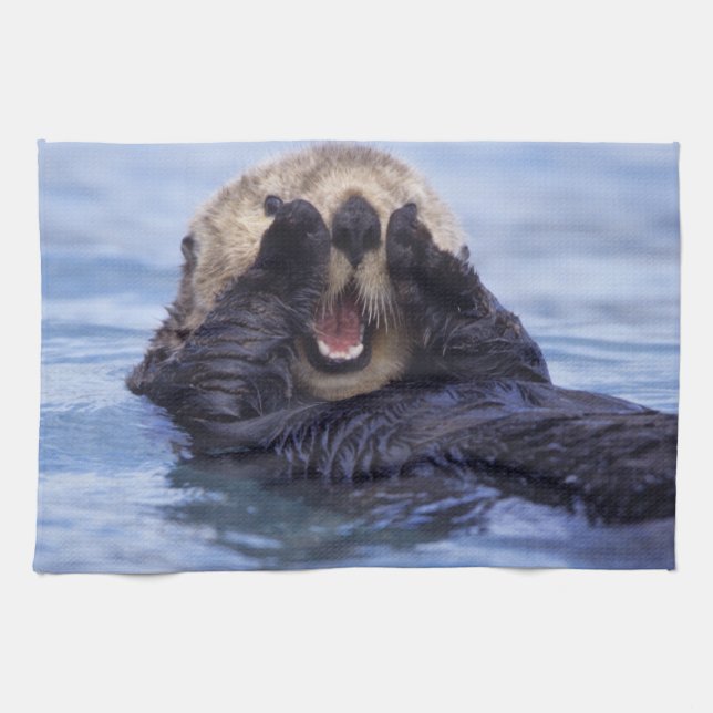 Cute Sea Otter | Alaska, USA Tea Towel (Horizontal)