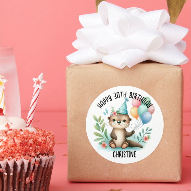 Cute sea otter Birthday Party favours Classic Round Sticker (Party)