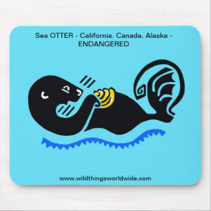Cute Sea OTTER -Endangered animal -Blue  MOUSE PAD