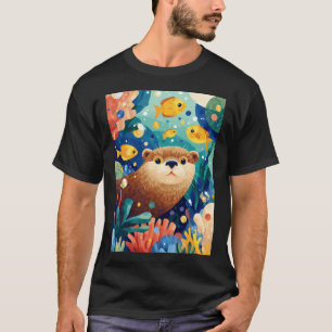 Cute Sea Otter in Colourful Coral Reef T-Shirt