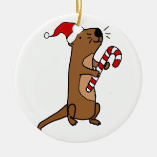 Cute Sea Otter in Santa Hat Christmas Cartoon Ceramic Tree Decoration