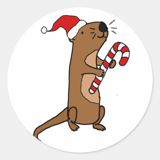 Cute Sea Otter in Santa Hat Christmas Cartoon Classic Round Sticker (Front)