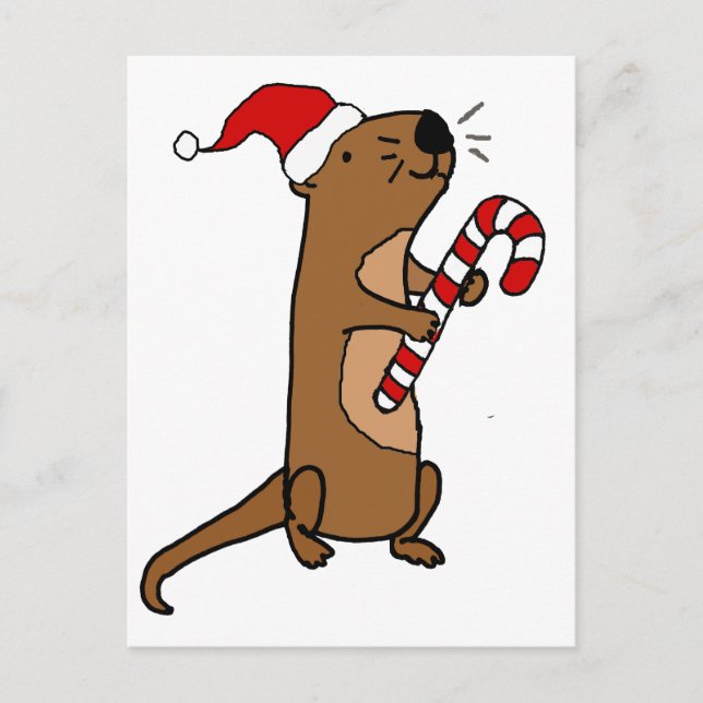 Cute Sea Otter in Santa Hat Christmas Cartoon Holiday Postcard (Front)