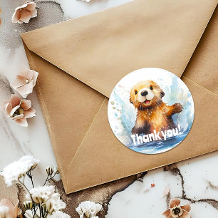 Cute Sea Otter in Water Thank You Personalised Classic Round Sticker