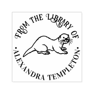 Cute Sea Otter Round Library Book Name Self-inking Stamp