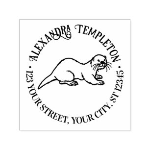 Cute Sea Otter Round Name Return Address  Self-inking Stamp