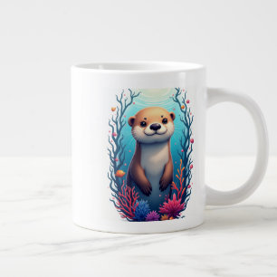 "Cute Sea Otter Underwater Art – Adorable Ocean Wi Large Coffee Mug