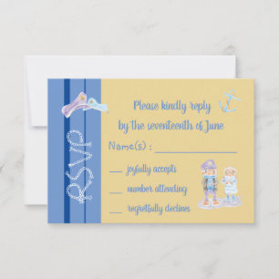 Cute Sea Otters Cartoon Blue and Beige RSVP Card