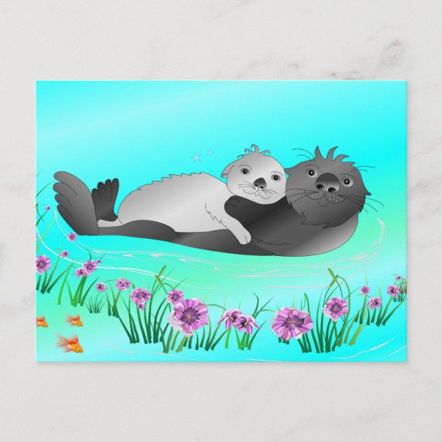Cute Sea Otters Postcard (Front)