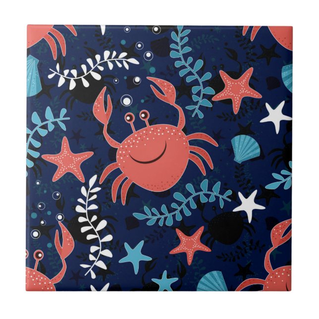 Cute sea pattern with crabs. tile (Front)