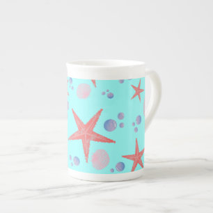 Cute Sea Shell starfish Coastal Summer Ocean Beach Bone China Mug