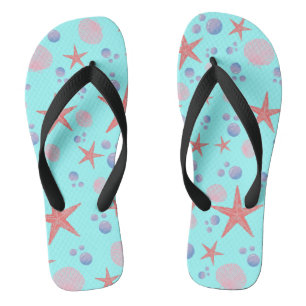 Cute Sea Shell starfish Coastal Summer Ocean Beach Flip Flops