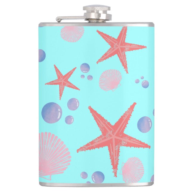 Cute Sea Shell starfish Coastal Summer Ocean Beach Hip Flask (Front)