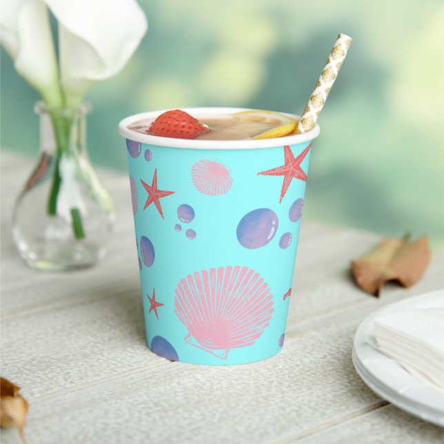 Cute Sea Shell starfish Coastal Summer Ocean Beach Paper Cups (Insitu)