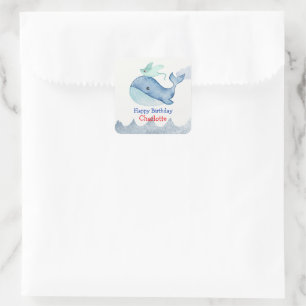 Cute Sea stingray whale fish Birthday party Square Sticker