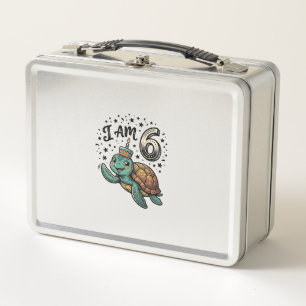 Cute Sea Turtle 6th Birthday Vintage Shirt Design_ Metal Lunch Box