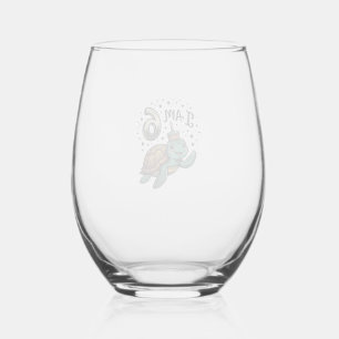 Cute Sea Turtle 6th Birthday Vintage Shirt Design_ Stemless Wine Glass