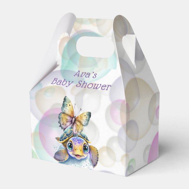 Cute Sea Turtle and a Butterfly Baby Shower Custom Favour Box (Front Side)