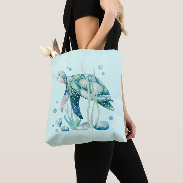 Cute sea turtle and corals composition tote bag (Close Up)